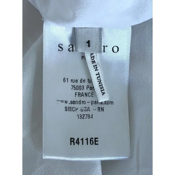 Sandro Paris Women’s Sz 1 Cream Cross Back Shift Dress w/ White Ruffle Hem - Picture 5 of 9